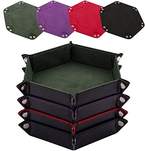 SIQUK 4 Piezas Bandeja Dados Tablero de Dados, Cuero PU y Terciopelo Tablero Dados Plegable para DND RPG (Verde Oscuro, Violeta, Rojo, Negro)