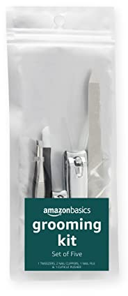 Amazon Basics 5-Piece Nail Care Grooming Kit, Manicure Pedicure Set with Nail Clippers