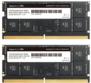 TEAMGROUP Elite SODIMM DDR5 16GB (2x8GB) 4800MHz (PC5-38400) CL40 Non-ECC Unbuffered 1.1V 262 Pin Laptop Memory Module Ram - TED516G4800C40DDC-S016