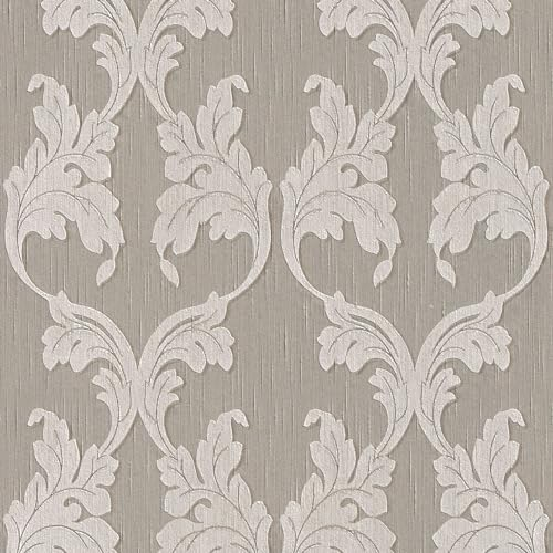 Textiloptik tapet Profhome 956286-GU textiltapet strukturerad i barockstil matt grå beige 5,33 m2