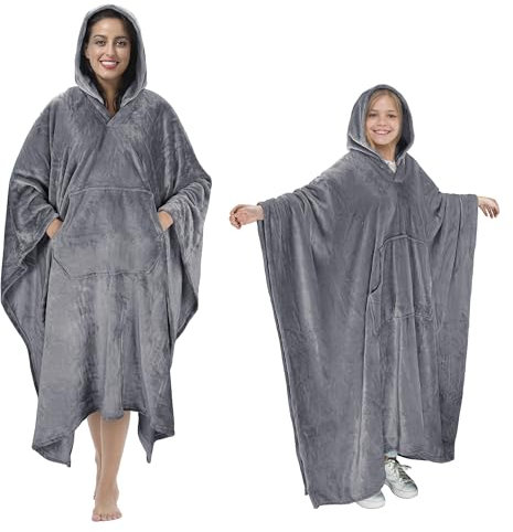 Catalonia Classy Tragbare Poncho Decke mit Kapuze KuschelDecke Zum Anziehen Flauschig Warmer Tragbare Fleece decke mit Fronttasche Winter Geschenke für Erwachsene Frauen Männer Kinder