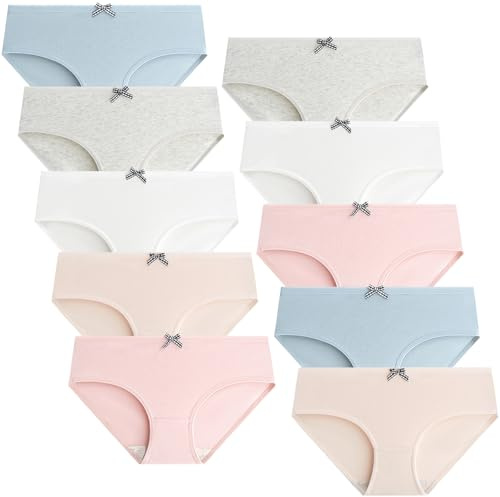 Domee Ropa Interior Braguitas Algodón Niña Pack de 10 Lazo 11-13 Años (Tamaño del Fabricante L)
