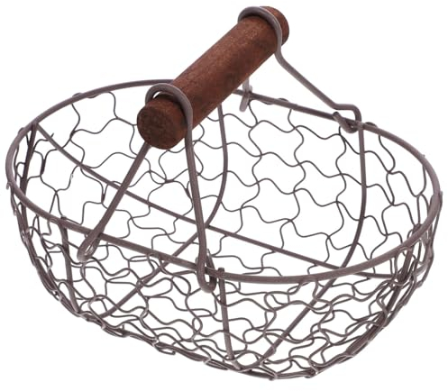 Egg Baskets with Handle, Fruit Vegetables Bread Container,Large Egg Holder for Kitchen, Bread, Fruit, and More - Rustic Farmhouse Style, Black, 7.08 X 4.72 X 4.72 Inches