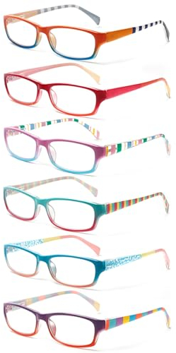 COJWIS 6 pack Lesebrille Blaulichtfilter Brille für Damen Federscharnier Lesehilfe Blendfreie UV Brille Leserbrille (Mehrfarbig, 3.00, x)