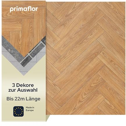 Primaflor PVC Bodenbelag Meterware - AKUSTIK-TEX, Fischgräte Eiche natur 669M, Vinyl-Boden in Holzoptik für Küche, Wohn- & Badezimmer, Hochwertige Auslegware, Anti-Rutsch Oberfläche, MUSTERSTÜCK