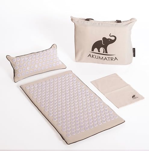AKUMATRA® Esterilla de acupresión premium – Esterilla de acupuntura sostenible con cojín, con función de calor, ideal para tensiones en la espalda, estera de uñas en la espalda, estera de presión de