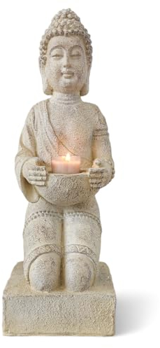INtrenDU Buddha Figur mit Teelichthalter 39cm (Creme)