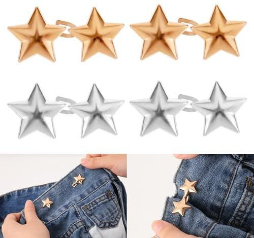 Prasacco 4 Sets Star Jean Waist Tightener, Adjustable Pant Waist Tightener No Sewing Required Jean Button Reusable Pentagram Pant Button Tightener for Loose Jean Pant Skirt (2 Colors)