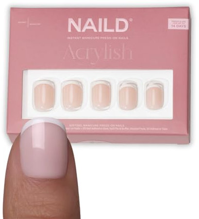 NAILD Softgel Press On Nails Short, French White – Fingernägel zum Aufkleben in Studioqualität – Wiederverwendbare künstliche Fingernägel – inkl. Nagelkleber, Feile & Zubehör