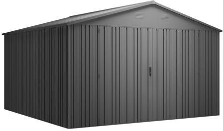 Hoggar – Caseta Jardín Exterior Pioneer Y130 – Montaje con Estructura Autoportante – Doble Puerta Reforzada – Cierre con Llave Incluida – Columnas en V - Techo Robusto – Cobertizo Metálico 12,46m2