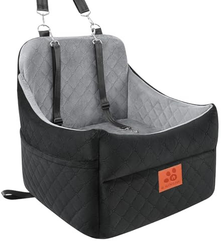 GL GLENSLAVE Dog Car Seat for Small/Medium Dogs, Dog Booster Seats with Thick Cushion for Dogs Under 35lbs, Detachable Washable Pet Car Seat with Storage Pockets, 2 Safety Belts (Black/Gray)