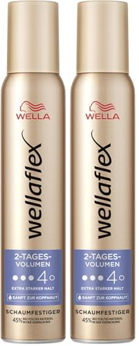 Wellaflex Mousse coiffante pour femme - Tenue flexible jusqu'à 2 jours - Pour cheveux volumineux - Doux pour le cuir chevelu - Testé dermatologiquement - Sans silicone - Tenue 4-200 ml (Lot de 2)