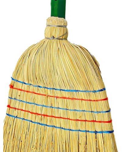 Shine Shack – Hochwertiger Hexenbesen 5-Naht mit Buchenholzstiel & Holzgewinde ca. 141x34x5 cm – Robuster Reisigbesen Reisstrohbesen für Garten & Hof – Sorghumbesen Kehrbesen für effektive Reinigung