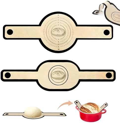 Saijer Silicone Bread Sling for Dutch Oven, 2Pcs Silicone Bread Baking Mat with Long Handles Reusable Baking Supplies Non Stick Easy Clean Round Oval Brown