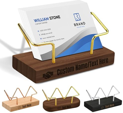 BestCustomSt Soportes Personalizados Para Tarjetas De Visita Expositor Para Escritorio Portatarjetas De Visita Personalizado De Madera Con Logo/Texto Grabado Regalos Para Oficina Para Hombres Mujeres