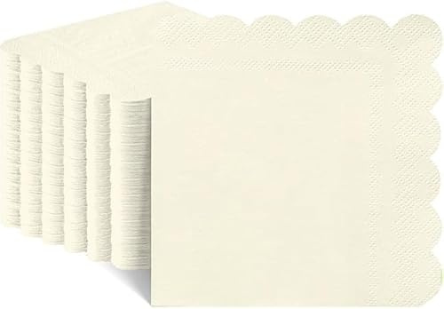 Lot de 100 Serviettes en Papier Jetables, 25 x 25 cm, Serviettes de Table 2 Plis, pour Dîner, fête, Anniversaire et Décoration de Mariage (Beige)