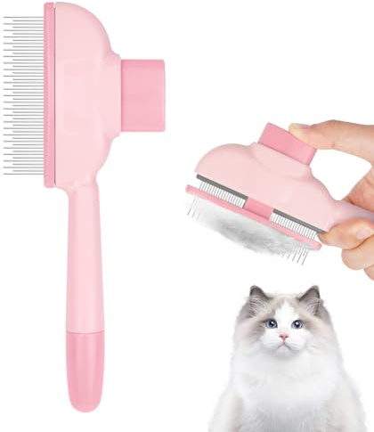 OFFCUP Peigne pour Chats, Peignes Autonettoyant pour Chats, Peigne de Toilettage Peignes D'Épilation pour Animaux de Compagnie avec Libération Bouton Enlever les Poils Morts (Rose)