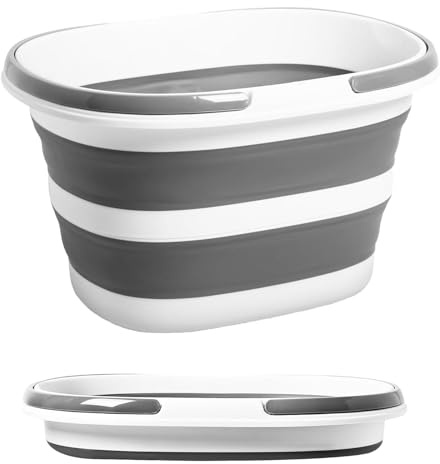 Collapsible Bucket 28L Foldable Silicone Dish Tub Cleaning Mop Folding Bucket with Handles Space Saving Wash Storage Tub Portable Wash Basin for RV Home Outdoor Car Laundry Camping Sink (Grey 28L)