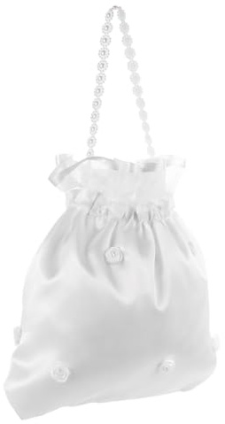 PACKOVE Borsa da Sposa in Tessuto Satinato Bianco con Decorazione Floreale, Raffinata e Affascinante, per Giorno del Matrimonio, la Sposa la Testimone