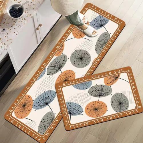 Alfombra Cocina 50X80Cm Gris Naranja Alfombra Vinilica Cocina Cuero,Modernas Lavable Antideslizante Anti Fatiga para Pasillo, Comedor,Hogar Alfombrilla Cocina