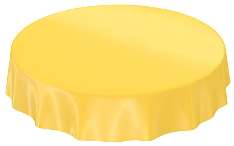 Wachstuchtischdecke Wachstuch abwaschbare Tischdecke Uni Glanz Einfarbig Gelb Schnittkante Rund 140cm