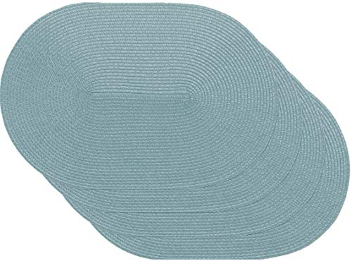 Venilia Tischset Platzset Tischwäsche Platzdeckchen für Esszimmer gewebt Oval Muster Blau 4er Set Vinyl, lebensmittelecht, 45 x 30 cm, 4 Stück, 59115