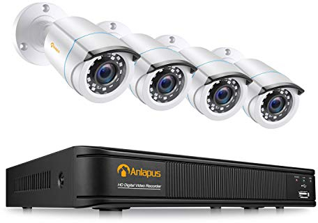 Anlapus FHD 1080P H.265+ Kit Vidéo Surveillance - 2MP Caméras de Surveillance Extérieure avec 8CH 1080P HD DVR Enregistreur, APP Gratuie & Accès à distance Système de Sécurité Sans disque dur Inclus