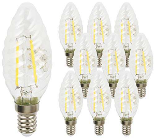 HAVA 10er Pack, LED Filament Kerze Twist E14 4W, warmweiß 2700K