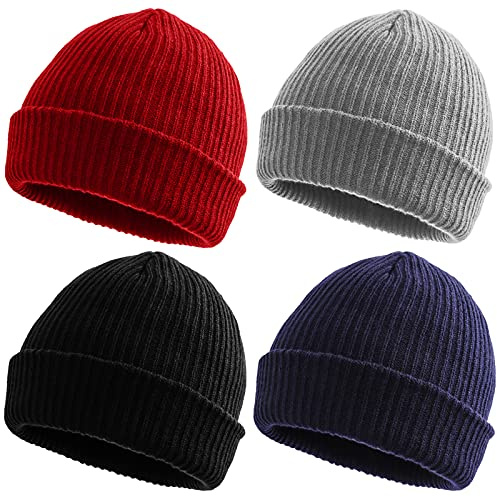 AoToZan 4 Pezzi Cappello Invernale Donna Uomo, Berretto in Maglia Caldo Winter Beanie Hats Nero Grigio Rosso Blu