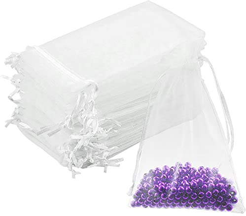 DoGeek 60pcs White Organza Gift Bags Medium 10 x 15cm Drawstring Jewelry Pouches Wedding Party Favour and Candy Bags