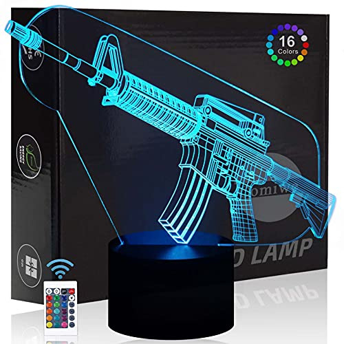 Comiwe Gevär pistol 3D-illusion nattlampa leksaker, 16 färger byter smart touch och fjärrkontroll, heminredning LED nattduksbord bordslampa, jul födelsedagspresent för flickor pojkar barn vuxna vänner och familj