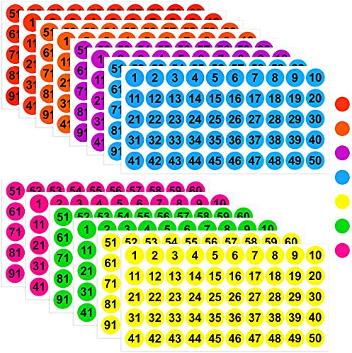 Clabby 700 Pcs Number Stickers 1-100 Consecutive 1 Inch Round,Multicolor