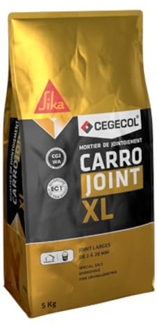 CEGECOL SIKA - Mortier de jointoiement carrelage - CARROJOINT XL Pierre - Joints 2 à 20 mm - Sol et mur intérieur et extérieur - Idéal Planchers Chauffants - Compatible CG2WA - 5Kg