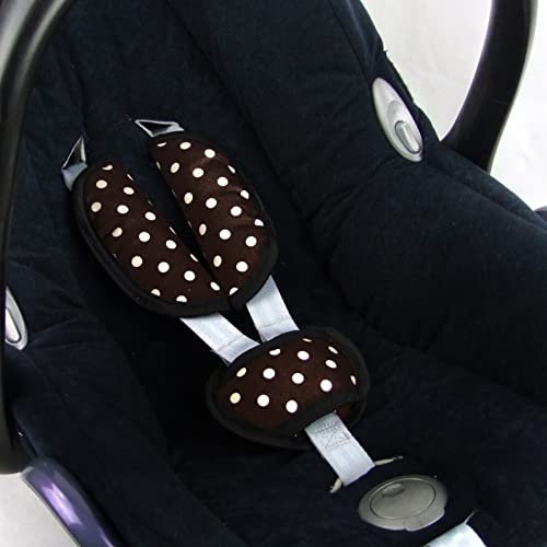 BAMBINIWELT Gurtpolster Set universal für Babyschale Autositz kompatibel z.B. mit Maxi Cosi Cybex Punkte (braun beige Punkte)