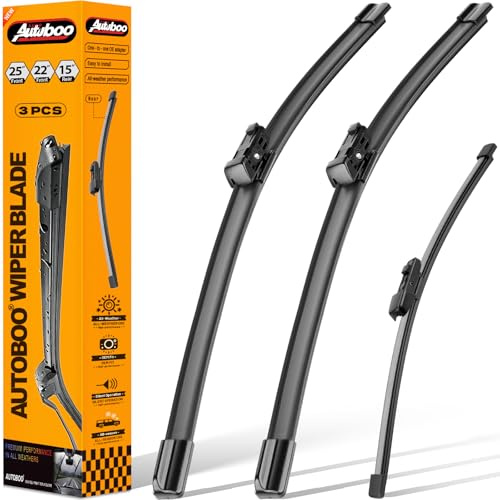 AUTOBOO 25+22 Windshield Wipers with 15 Rear Wiper Blade Replacement for Volkswagen VW Tiguan 2018 2019 2020 2021 2022 2023 2024 2025 -Original Factory Quality (Pack of 3)