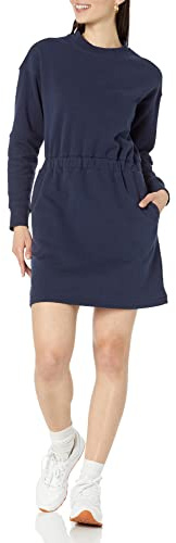Amazon Essentials Vestido Tipo Sudadera con Cintura Ajustada (Disponible en Tallas Grandes) Mujer, Azul Marino, L