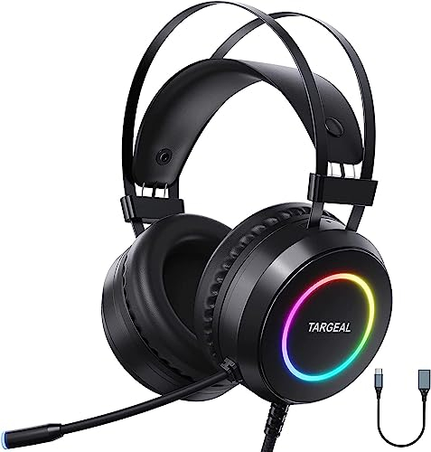 Y-YOPZI Auriculares para Videojuegos con micrófono, Sonido Envolvente 3D, cancelación de Ruido, Luces RGB, Auriculares para Juegos de Sonido Envolvente 7.1 con micrófono, Color Negro