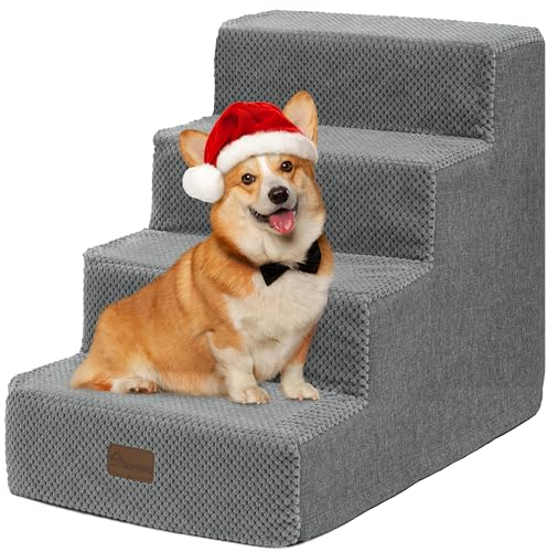 YITAHOME Hundetreppe für Bett und Sofa, 4-stufige Haustiertreppe, Hundetreppe mit waschbarem Bezug, Grau
