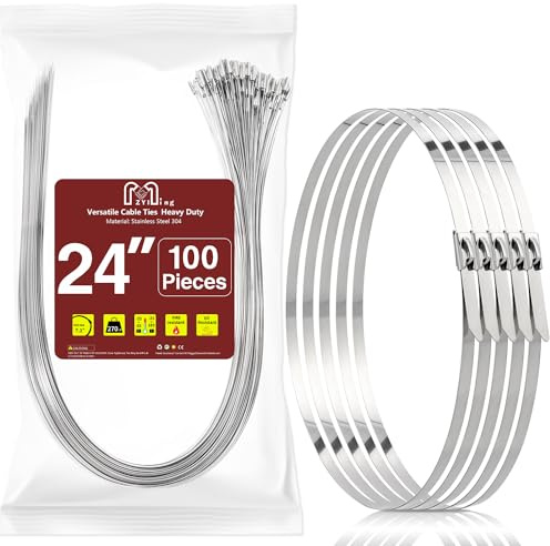 100-pack buntband i metall 600 mm kabelband i rostfritt stål, kraftiga självlåsande buntband med hög temp, dragkedjor, kedjelänk, staket, slipsar, multifunktionsbindning