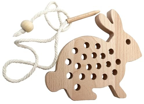 NoriKids Fädelspiel aus Holz – Motorikspielzeug zum Fädeln – schult Feinmotorik & Konzentration – Lernspiel für Kinder – Motiv Hase – Montessori Spielzeug 2 Jahre