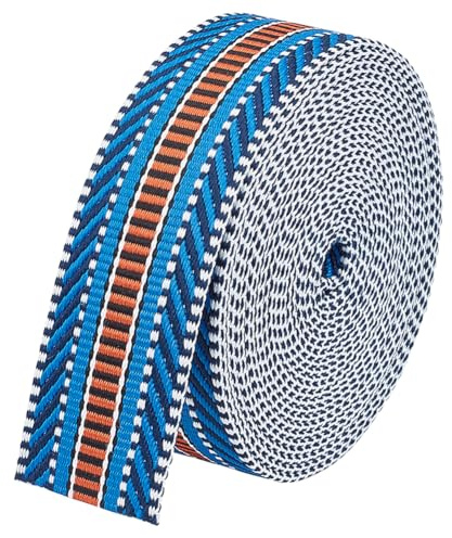 BENECREAT 4.6M Rubans à Rayures Jacquard en Polyester, Sangle Jacquard de 38mm de Large, Ruban Tissé à Coudre Plat pour Accessoires de Vêtements, Bleu Foncé