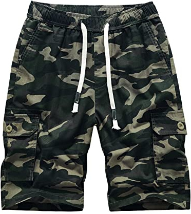 MakingDa Algodón Cargo Shorts Hombre Cuerda Ajustable Cintura Elástica Bolsillo Utilitario Slim Correr Caminar Acampar Pantalón Corto Hombre Ligero Bermuda Deporte Vacaciones Playa Camuflaje L