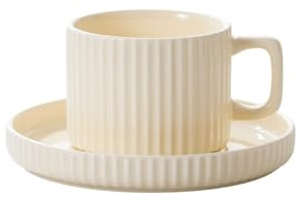 YDoLimmer Keramik Espressotasse mit Großer Untertasse 230ml Kaffeetasse Porzellan Cappuccinotasse Teetasse Porzellantasse mit 15cm Dessertteller für Restaurant Café Zuhause (Beige)