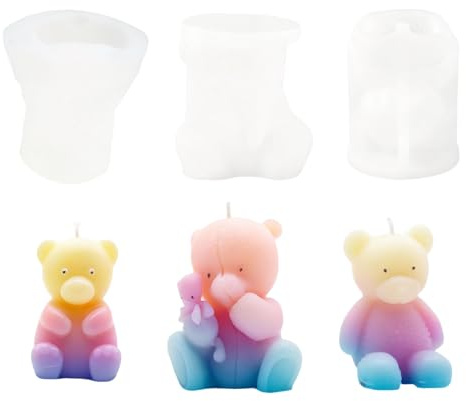 3pezzi Stampo per orso Stampi per candele,stampi in silicone stampi per resina epossidica e Cemento arredamento per la casa