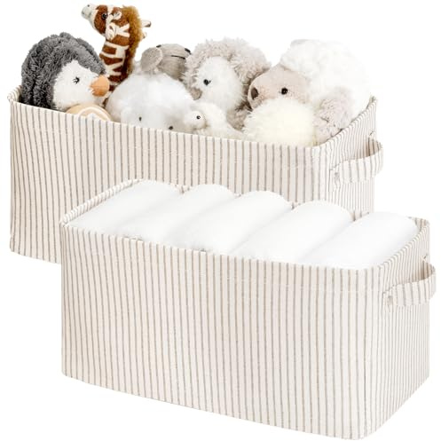 StorageWorks Scatole portaoggetti strette, cestini portaoggetti da bagno per armadio, organizer rettangolare per vestiti, cestini pieghevoli con manici, contenitori per carta igienica, grigio e bianco