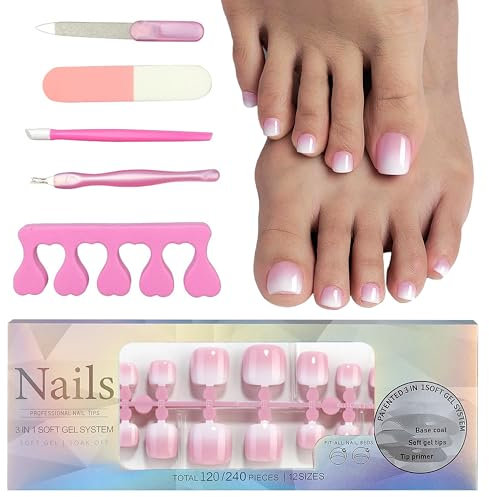 MrCuvaryas Set di 120 unghie finte, 12 misure, unghie finte, da incollare, copertura completa in acrilico, punte per unghie dei piedi artificiali, per donne e donne, nail art, fai da te (rosa sfumato,