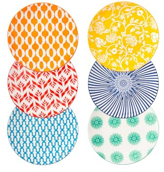 Cerkik Ceramic Dessert Plates Set - Mini 6 Inch Appetizer Plates for Kitchen - Small Salad Plates for Cake Snacks, Side Dishes - Microwave Dishwasher Safe - Wedding Housewarming Gift - Assorted Colors