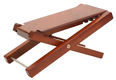 Spiretro Premium Mahogany Wooden Guitar Foot Stool - 4-Position Adjustable Height, Foldable Design with Carry Pouch - Solid Brown Guitar Footrest for Comfortable Long Playing Sessions