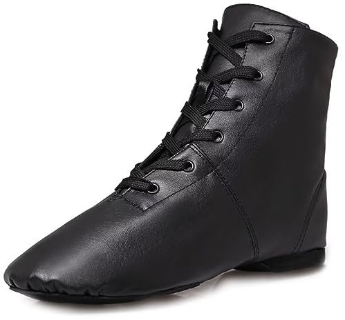 Damen Jazz Tanzschuhe: Hoch Schnür Tanzstiefel - Flache Leder Jazzschuh für Frauen Mädchen Kinder für Anfänger Showtanztauglich (Schwarz, Erwachsene, 40, Numerisch, EU Schuhgrößensystem, M)