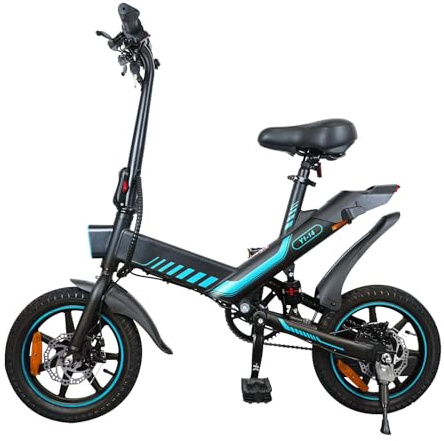 HBFTXRIDE Bicicleta eléctrica Plegable, 14 Pulgadas Bicicleta eléctrica para Adulto, Velocidad máxima 25 km/h, 36 V, 10, 4 Ah, batería de Litio, hasta 30-45 km Bicicleta eléctrica (Azul)